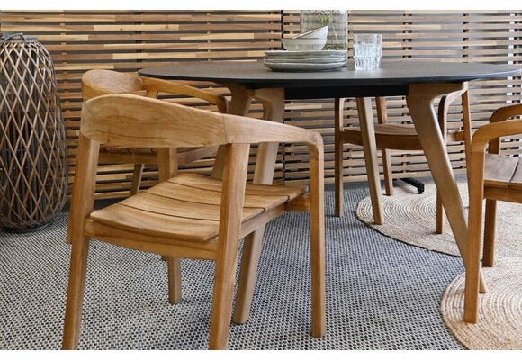 Ronde tuintafel Belvedere ø140cm | Black/Wood |  Aluminium & Keramisch glas