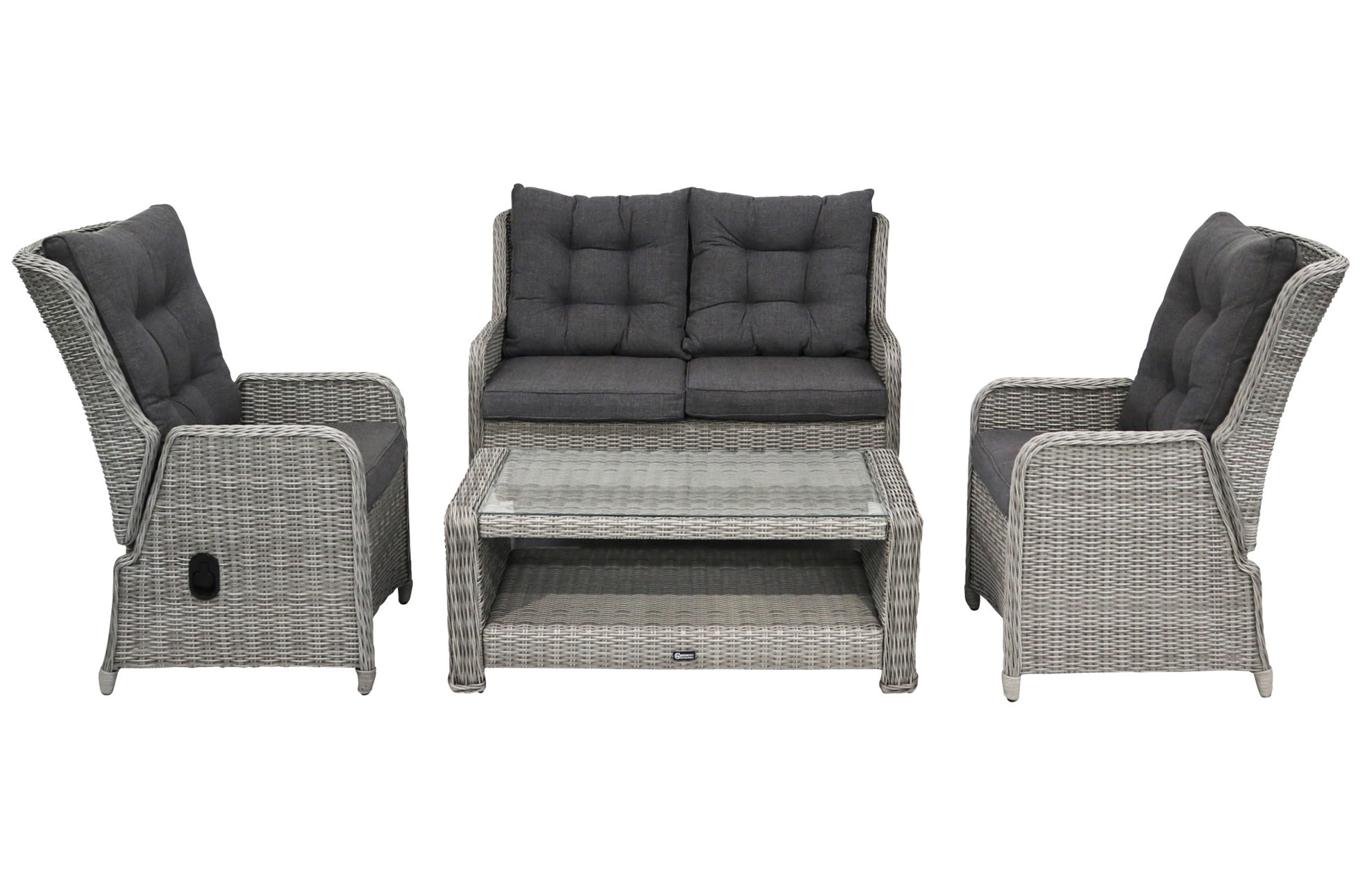 4 Seizoenen Tuinmeubelen Stoel-bank verstelbare Loungeset Dublin | met 2-persoonsbank | Mystic Grey | Wicker