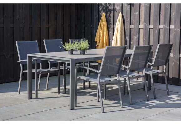 Stapelbare tuinstoel Mojito Negro | Grey | Aluminium & Textileen | Lesli Living