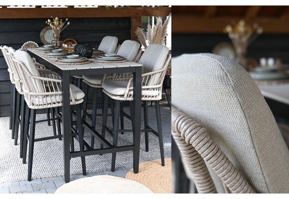 5-delige barset | 4 Isabel barstoelen Sand | Cyprus bartafel 150x75cm Wood