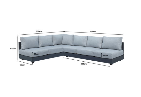 Hoek Loungebank Fosega | 2-delig | Matt Black/Stone Grey | Aluminium