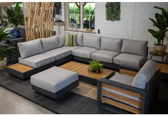 Hoek Loungeset Fosega | 6-delig | Matt Black / Stone Grey | Aluminium