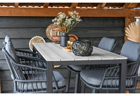 5-delige barset | 4 Isabel barstoelen Black | Cyprus bartafel 150x75cm Grey