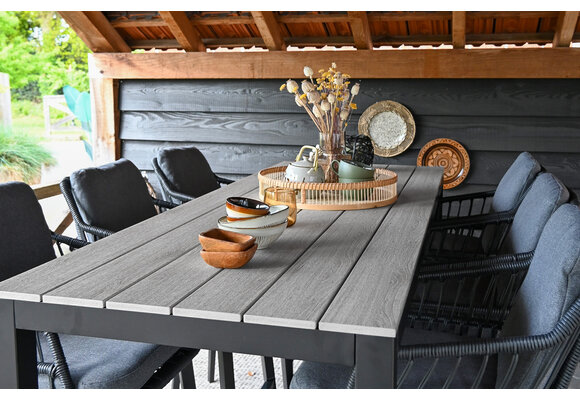 7-delige barset | 6 Isabel barstoelen Black | Cyprus bartafel 200x75cm Grey