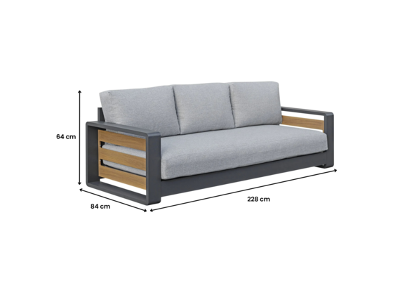 Loungebank Fosega | 3-persoons | Matt Black/Stone Grey | Aluminium
