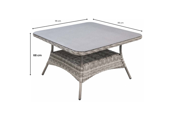 Vierkante tuintafel Dublin 115x115cm | Ash Grey | Keramiek & Wicker