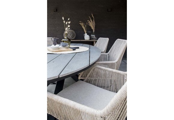 5-delige tuinset | 4 Isabel tuinstoelen (Black) | 180 cm ovale Cyprus tuintafel (Grey)
