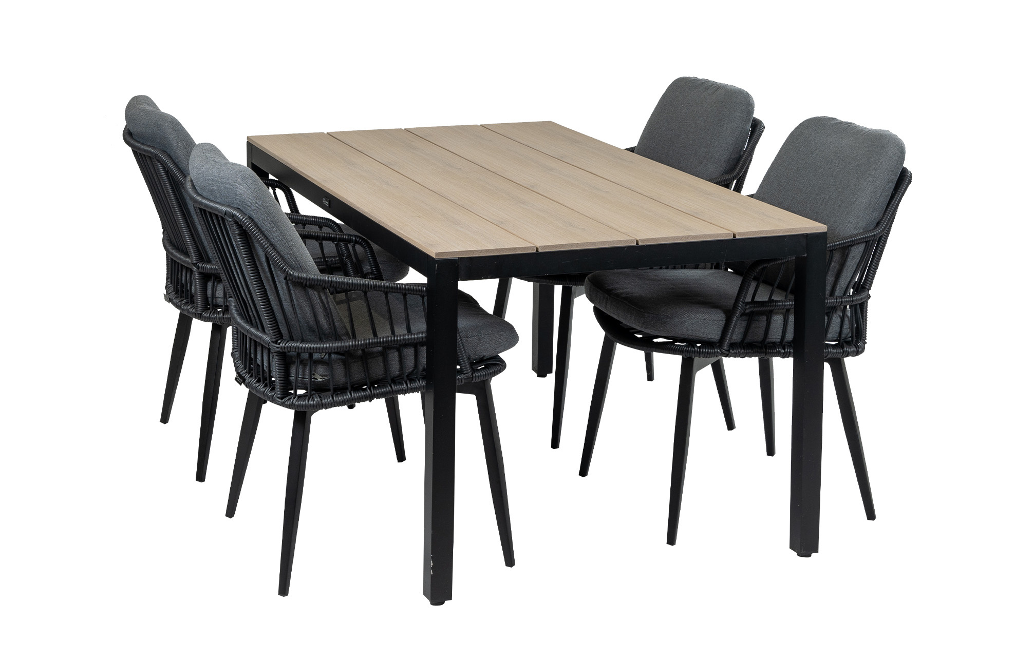 4 Seizoenen Tuinmeubelen 5-delige tuinset | 4 Isabel tuinstoelen (Black) | 160cm Cyprus tuintafel (Wood)
