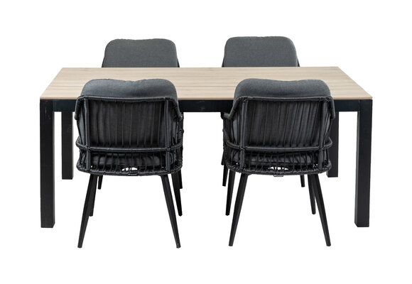 5-delige tuinset | 4 Isabel tuinstoelen (Black) | 180cm Cyprus tuintafel (Wood)
