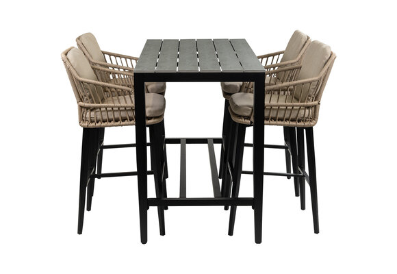 5-delige barset | 4 Isabel barstoelen Sand | Cyprus bartafel 150x75cm Grey
