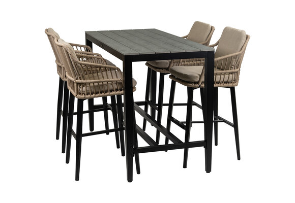 5-delige barset | 4 Isabel barstoelen Sand | Cyprus bartafel 150x75cm Grey