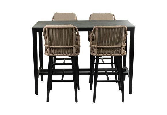 5-delige barset | 4 Isabel barstoelen Sand | Cyprus bartafel 150x75cm Grey