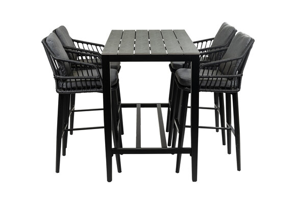 5-delige barset | 4 Isabel barstoelen Black | Cyprus bartafel 150x75cm Grey