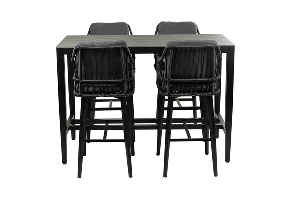 5-delige barset | 4 Isabel barstoelen Black | Cyprus bartafel 150x75cm Grey