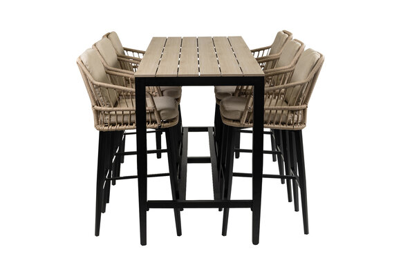 7-delige barset | 6 Isabel barstoelen Sand | Cyprus bartafel 200x75cm Wood