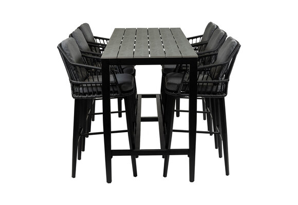 7-delige barset | 6 Isabel barstoelen Black | Cyprus bartafel 200x75cm Grey