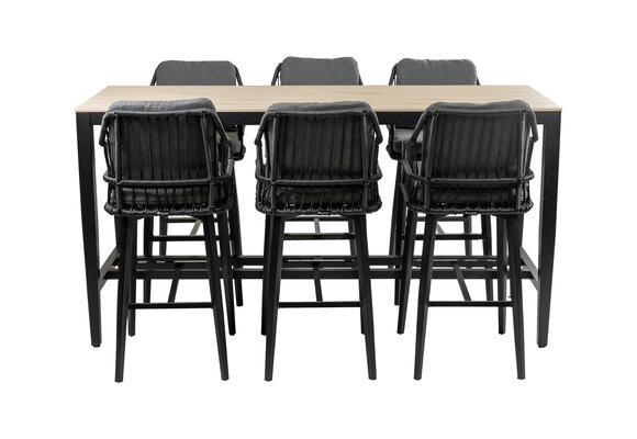 7-delige barset | 6 Isabel barstoelen Black | Cyprus bartafel 200x75cm Wood