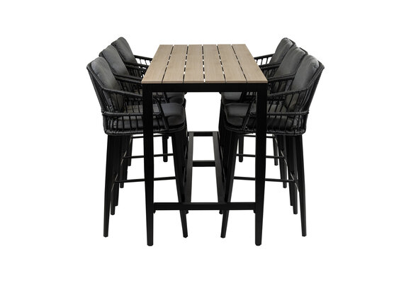 7-delige barset | 6 Isabel barstoelen Black | Cyprus bartafel 200x75cm Wood