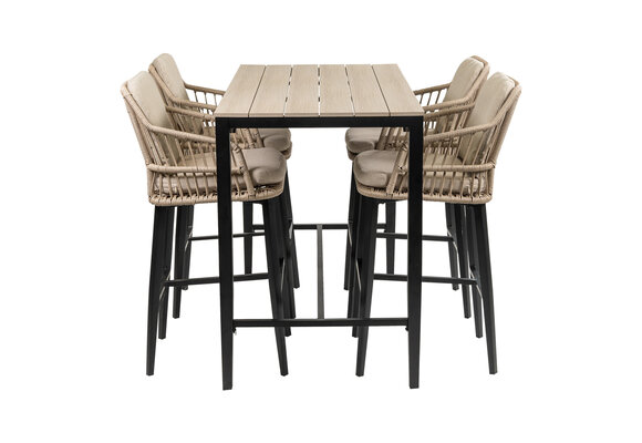5-delige barset | 4 Isabel barstoelen Sand | Cyprus bartafel 150x75cm Wood