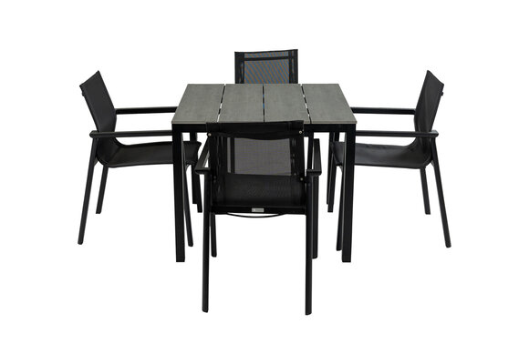 90x90 Cyprus | Grey + 4x Stapelbare tuinstoel Delia | Black | Textileen | Brafab