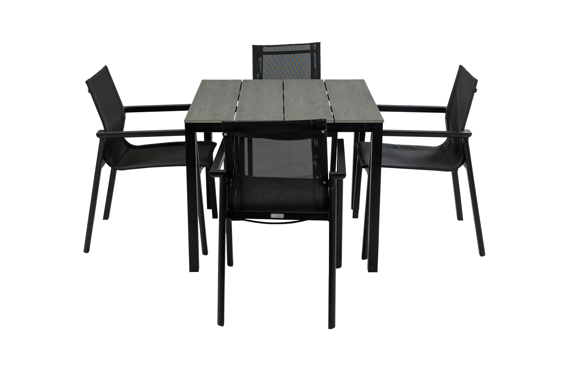 Brafab 90x90 Cyprus | Grey + 4x Stapelbare tuinstoel Delia | Black | Textileen | Brafab