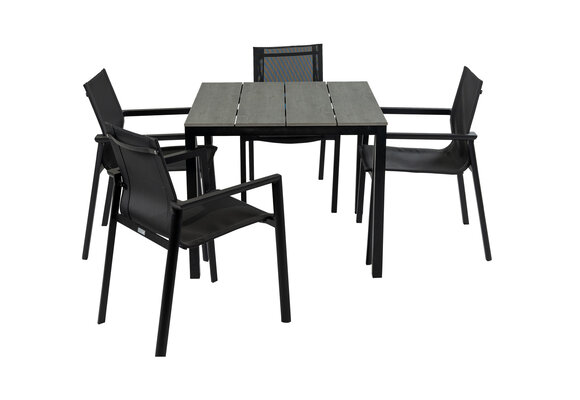 90x90 Cyprus | Grey + 4x Stapelbare tuinstoel Delia | Black | Textileen | Brafab