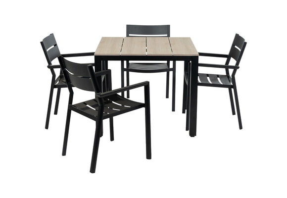 90x90 Cyprus | Wood + 4x Stapelbare tuinstoel Delia Zwart