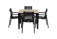 90x90 Cyprus | Wood + 4x Stapelbare tuinstoel Delia | Black | Textileen | Brafab