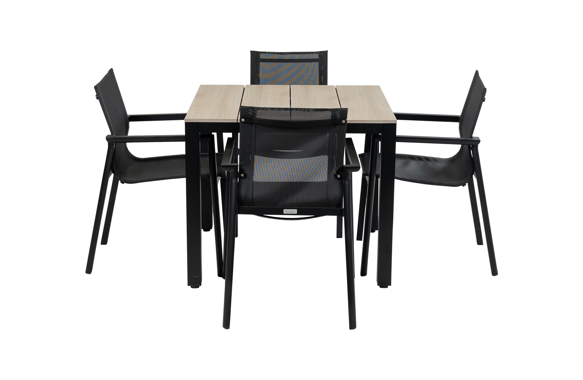 4 Seizoenen Tuinmeubelen 90x90 Cyprus | Wood + 4x Stapelbare tuinstoel Delia | Black | Textileen | Brafab