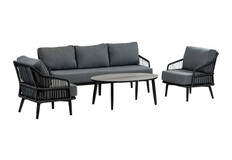 3-persoonsbank Isabel | Zwart + 2 loungestoelen Isabel | Zwart + Mykonos bijzettafel ovaal 120x75cm