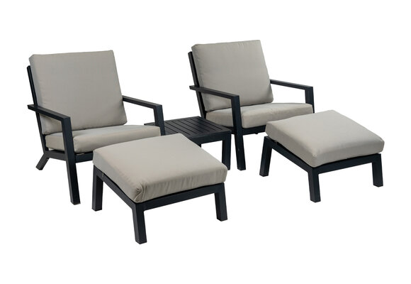 2x loungestoel Bezano | Off White  + 2x Voetenbank Bezano Off-White + Bijzettafel 50x