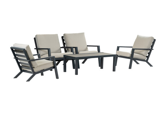 4x Bezano loungestoel | Off White + Loungetafel Bezano 120x60cm | Matt Black | Aluminium