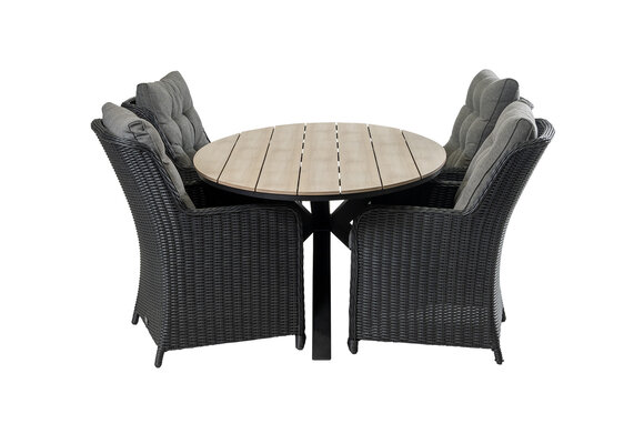 5-delige tuinset | 4 Dublin tuinstoelen (BL) | 180cm ovale Cyprus tuintafel (Wood)