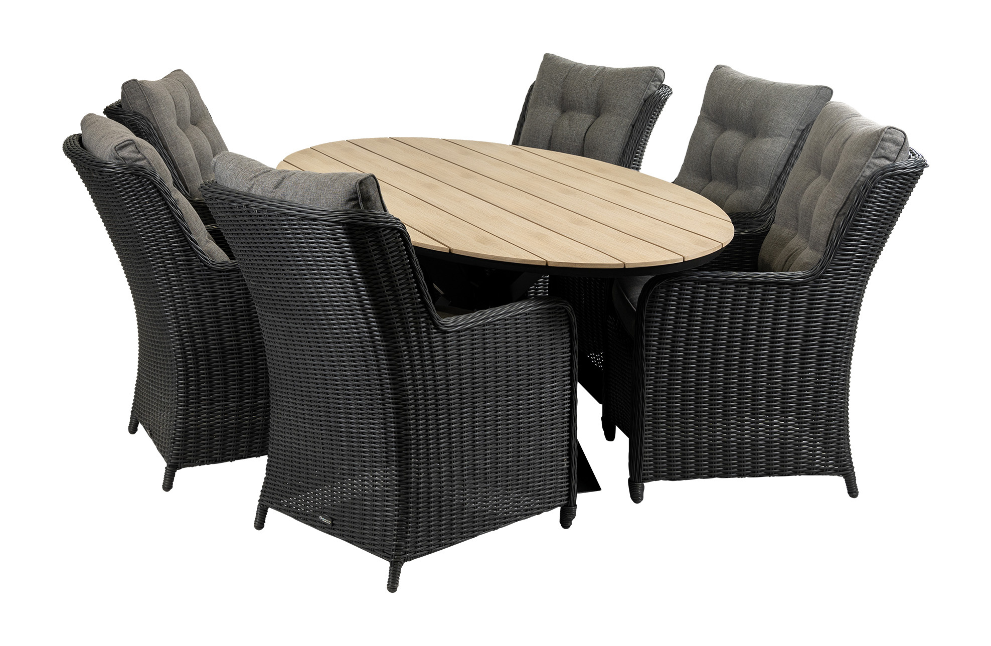 4 Seizoenen Tuinmeubelen 7-delige tuinset | 6 Dublin tuinstoelen (BL) | 220cm ovale Cyprus tuintafel (Wood)