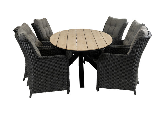 7-delige tuinset | 6 Dublin tuinstoelen (BL) | 220cm ovale Cyprus tuintafel (Wood)