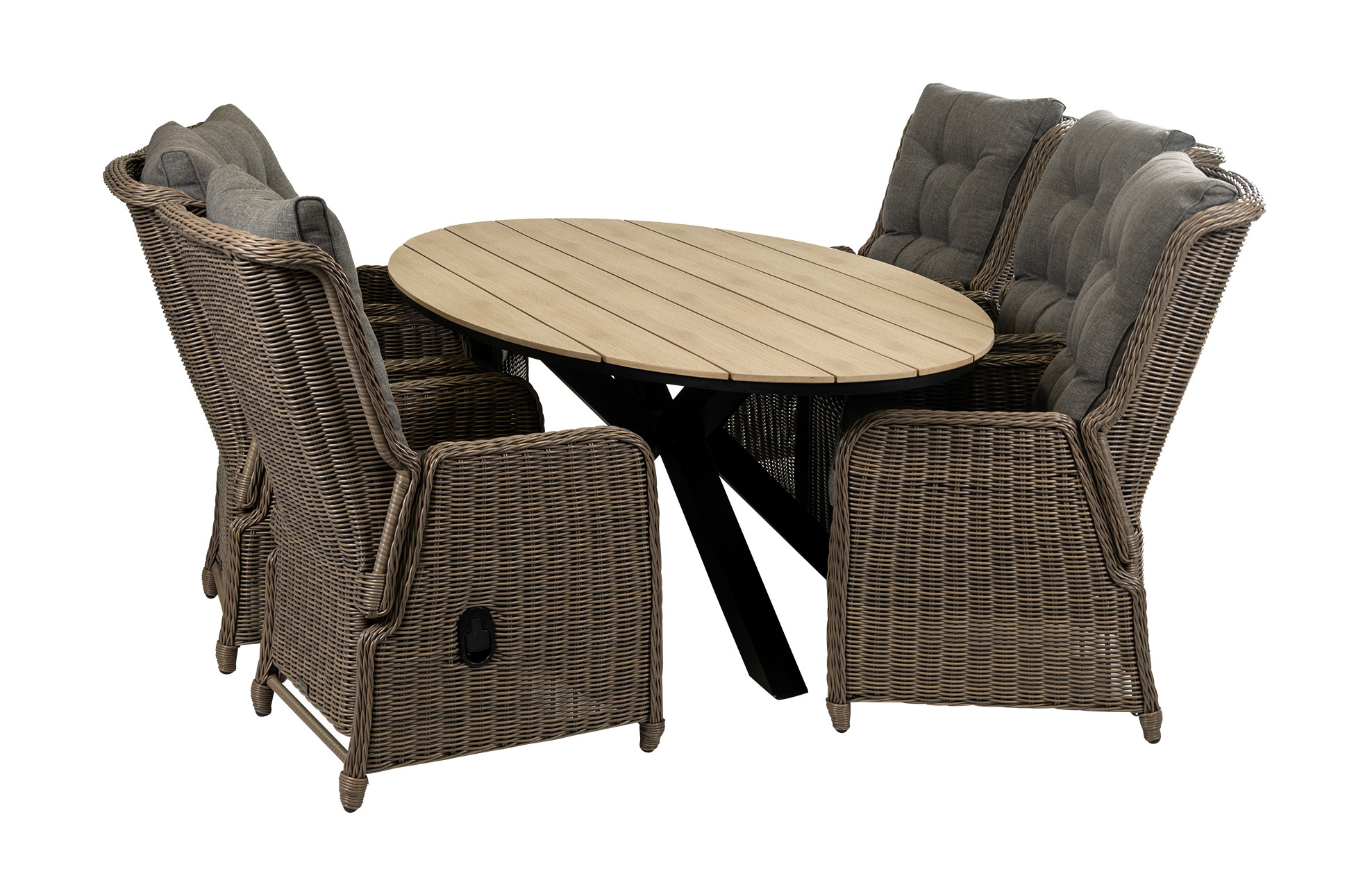 4 Seizoenen Tuinmeubelen 7-delige tuinset | 6 Dublin verstelbare stoelen (SW) | 220cm ovale Cyprus tuintafel (Wood)