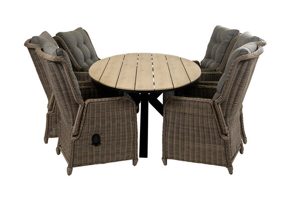 7-delige tuinset | 6 Dublin verstelbare stoelen (SW) | 220cm ovale Cyprus tuintafel (Wood)