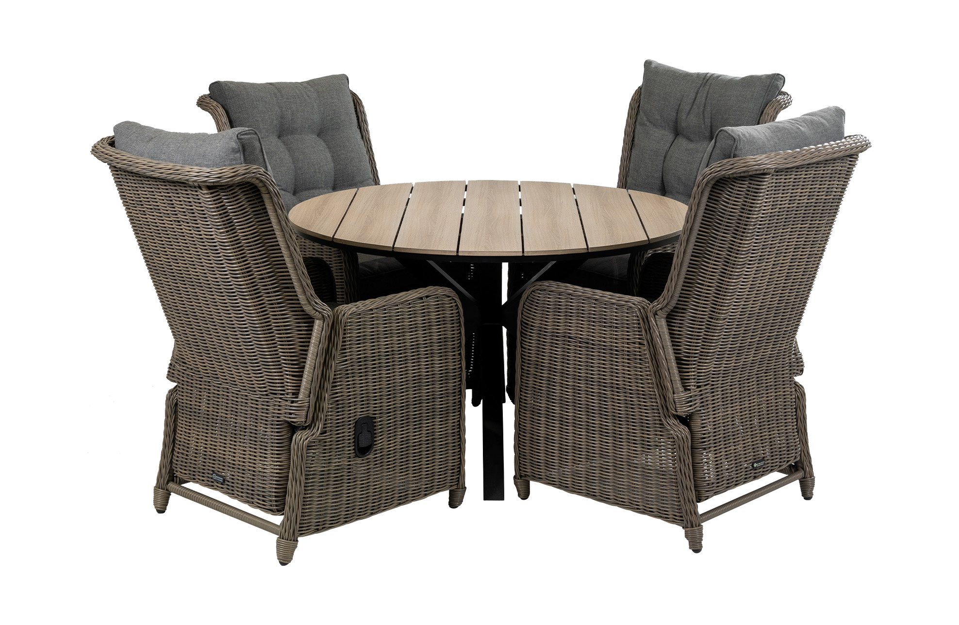 4 Seizoenen Tuinmeubelen 5-delige ronde tuinset | 4 Dublin verstelbare stoelen (SW) | ⌀120cm Cyprus tuintafel (Wood)