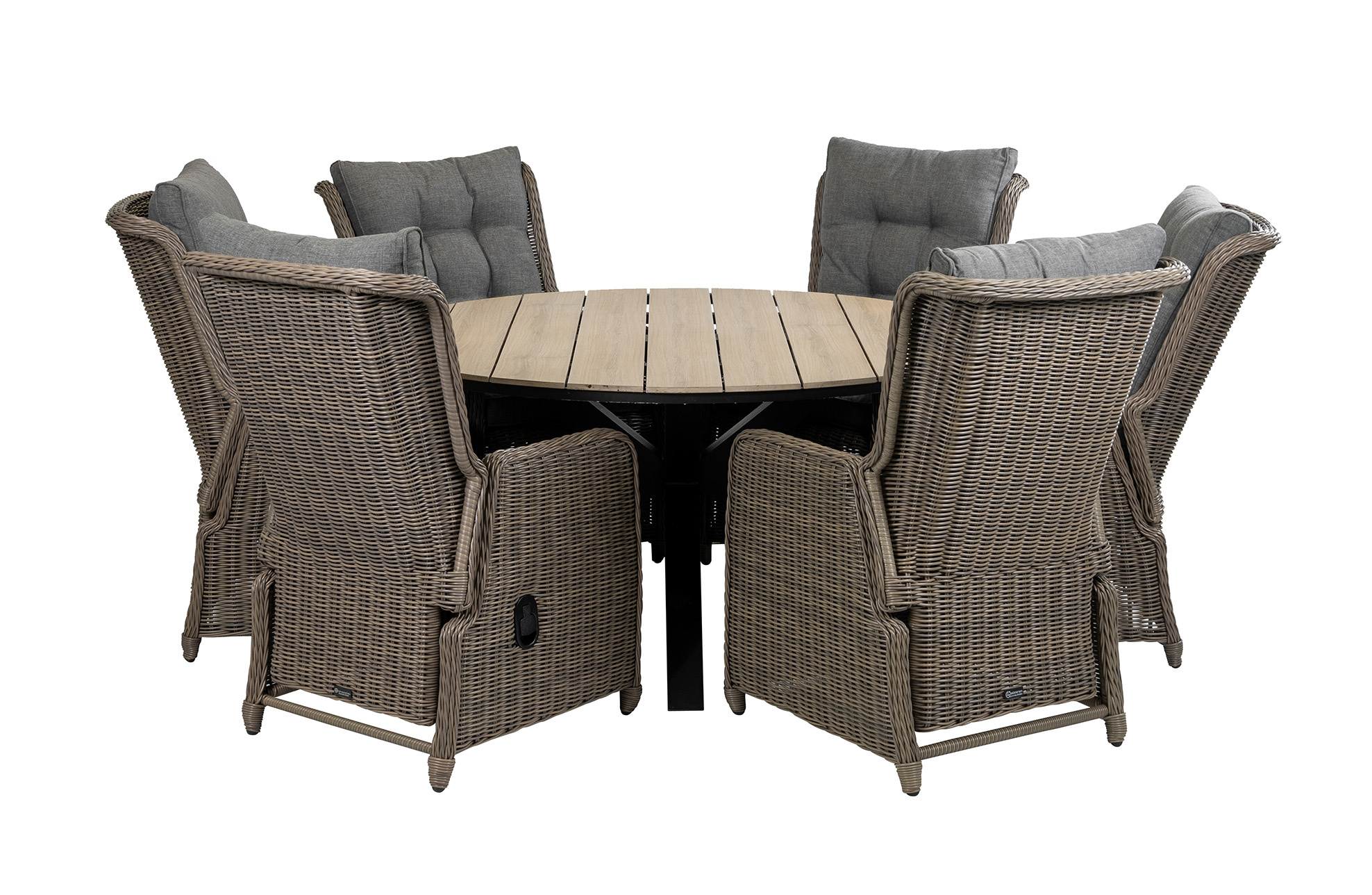 4 Seizoenen Tuinmeubelen 7-delige ronde tuinset | 6 Dublin verstelbare stoelen (SW) | ⌀150cm Cyprus tuintafel (Wood)