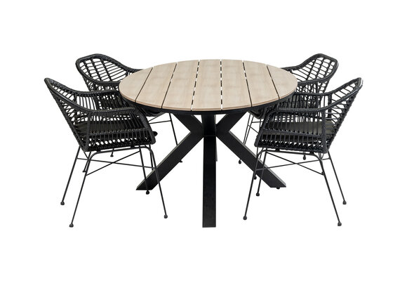5-delige tuinset | 4 Oslo dining tuinstoelen (Black) | 180cm ovale Cyprus tuintafel (Wood)