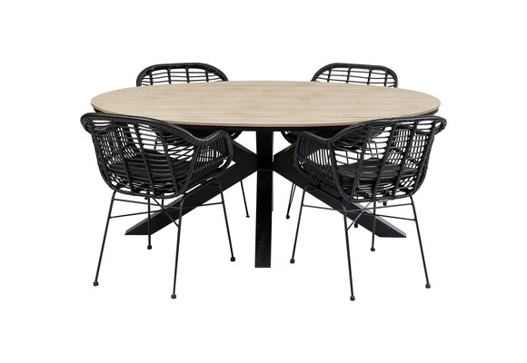 5-delige tuinset | 4 Oslo dining tuinstoelen (Black) | 180cm ovale Cyprus tuintafel (Wood)