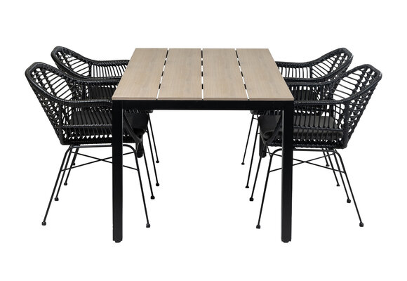 5-delige tuinset | 4 Oslo dining tuinstoelen (Black) | 160cm Cyprus tuintafel (Wood)