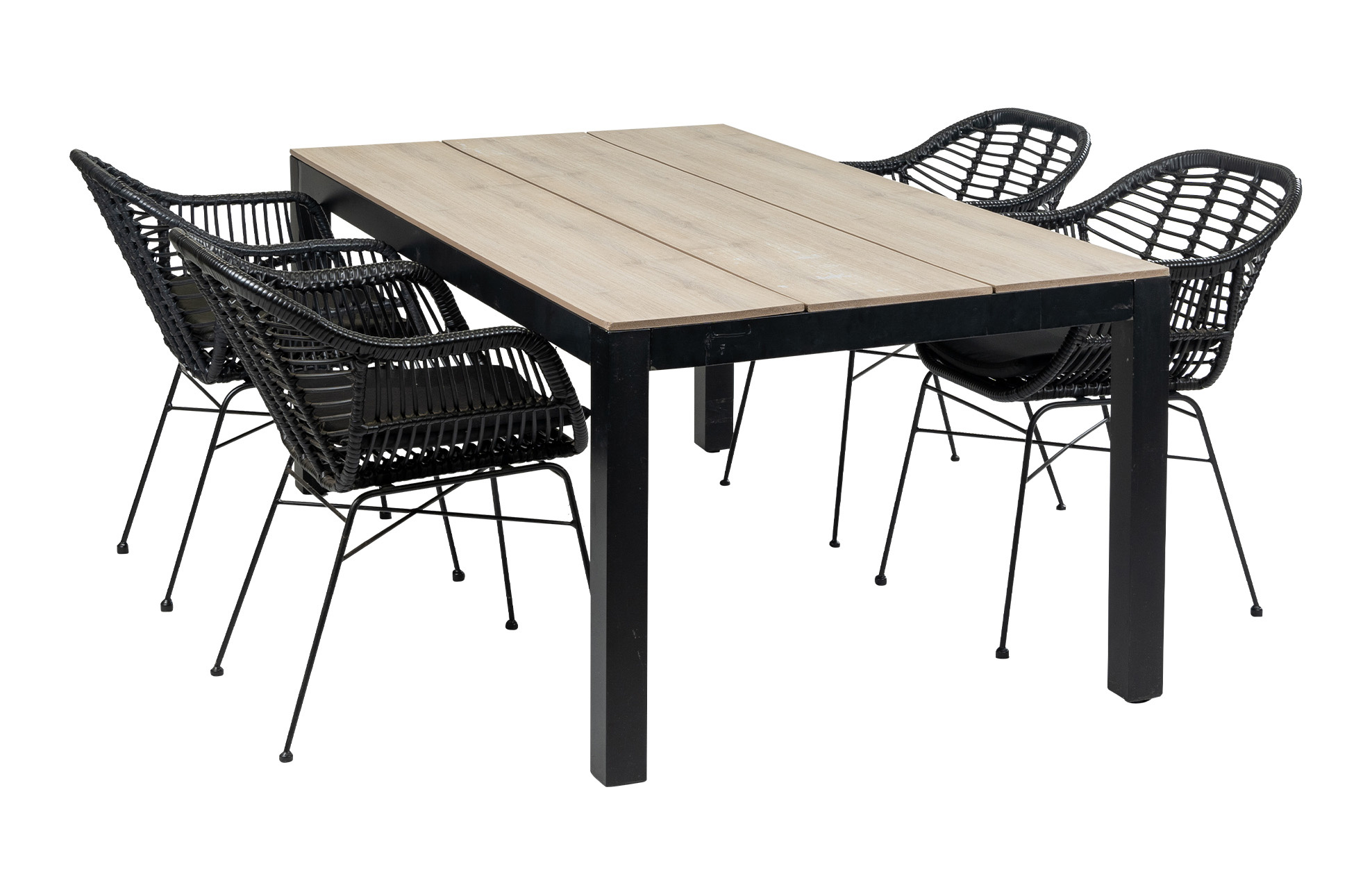 4 Seizoenen Tuinmeubelen 5-delige tuinset | 4 Oslo dining tuinstoelen (Black) | 180cm Cyprus tuintafel (Wood)