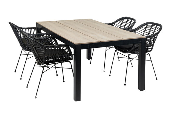 5-delige tuinset | 4 Oslo dining tuinstoelen (Black) | 180cm Cyprus tuintafel (Wood)