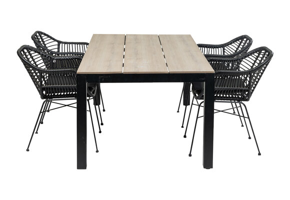 5-delige tuinset | 4 Oslo dining tuinstoelen (Black) | 180cm Cyprus tuintafel (Wood)