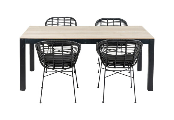 5-delige tuinset | 4 Oslo dining tuinstoelen (Black) | 180cm Cyprus tuintafel (Wood)