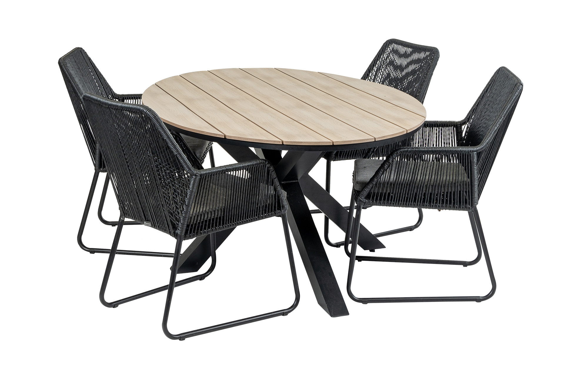 4 Seizoenen Tuinmeubelen 5-delige tuinset | 4 Mona tuinstoelen (Black) | 180cm ovale Cyprus tuintafel (Wood)