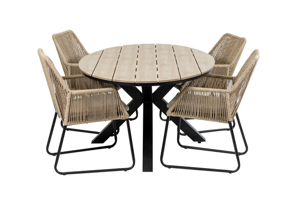 5-delige tuinset | 4 Mona tuinstoelen (Sand) | 180cm ovale Cyprus tuintafel (Wood)