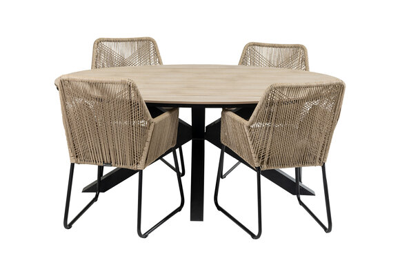 5-delige tuinset | 4 Mona tuinstoelen (Sand) | 180cm ovale Cyprus tuintafel (Wood)