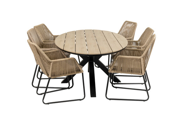 7-delige tuinset | 6 Mona tuinstoelen (Sand) | 220cm ovale Cyprus tuintafel (Wood)